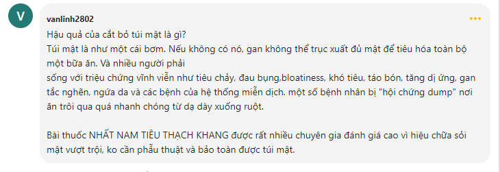 nhất nam tiêu thạch khang đặc trị sỏi mật có tốt không 